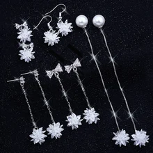 Модные зимние Ледяной цветок свадебные серьги фианит, циркон, Кристалл кисточкой ювелирные изделия с длинными серьгами для женщин Подарки