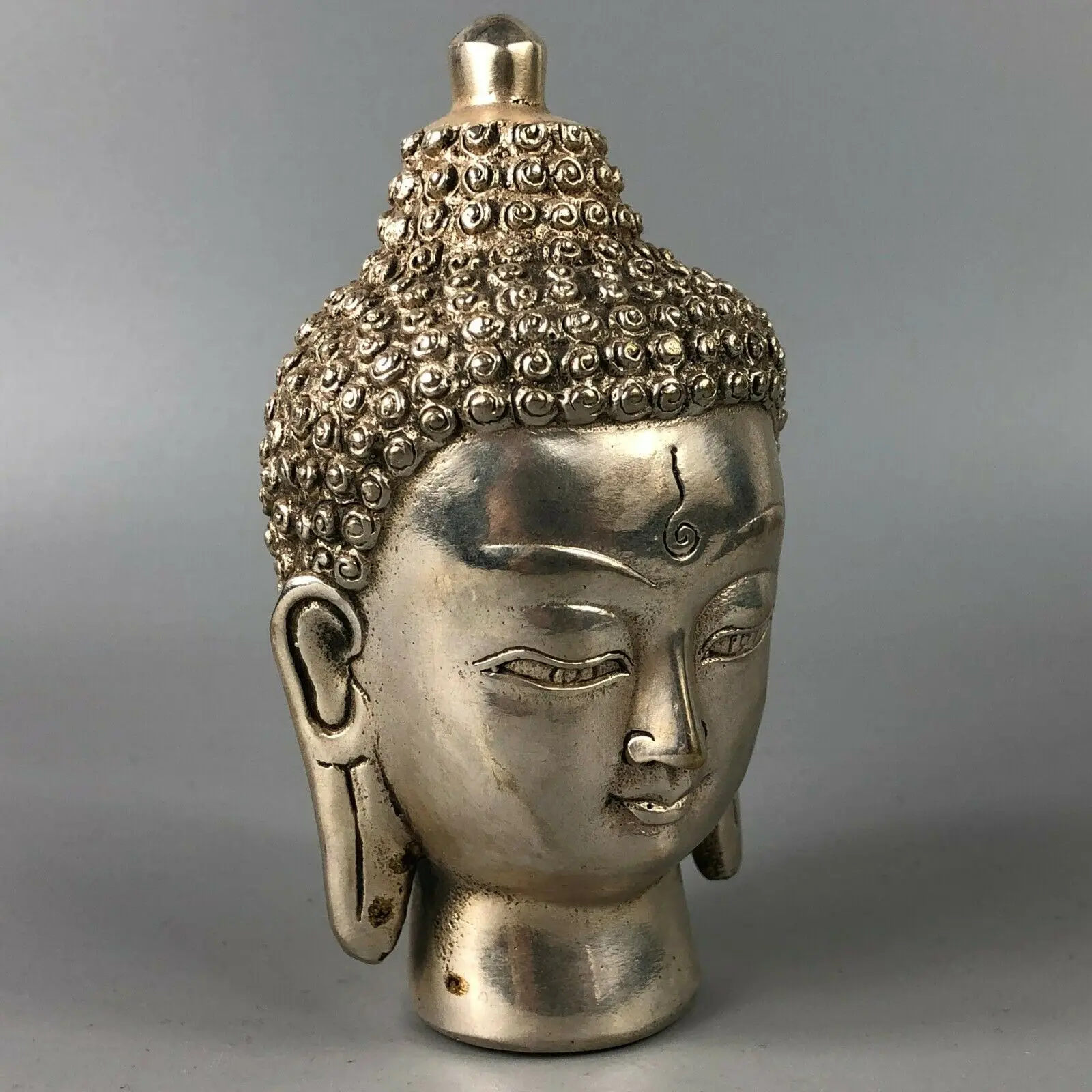 Rare Chinese Tibetan silver Four Faces Buddha Head Statue Size:50mmX40mmx40mm 