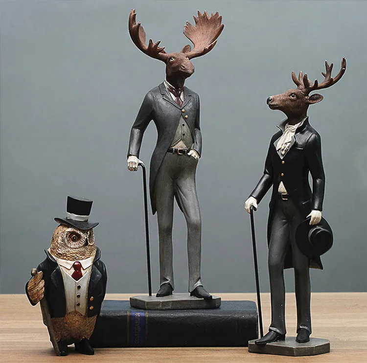 

Northern Europe Style Resin Gentleman Elk And Owl