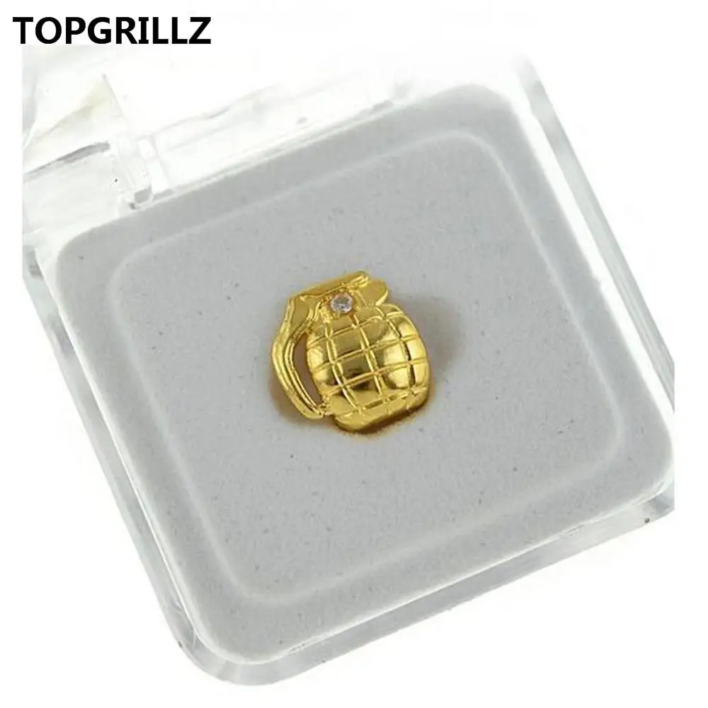 TOPGRILLZ мужские Новые Позолоченные с открытым лицом, Корона скорпиона, однозубные грили, крышка, глянцевая полировка, хип-хоп Bling Grillz - Окраска металла: Gold Grenade