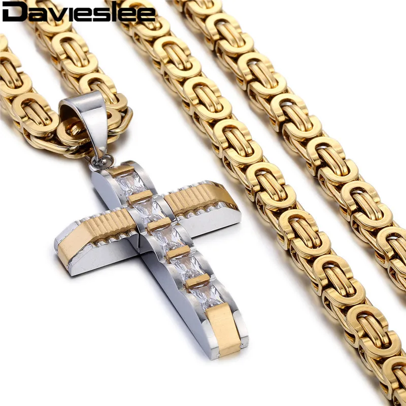 Davieslee الصليب قلادة قلادة للرجال الفولاذ المقاوم للصدأ سلسلة رجال القلائد معبد واضح Rightstones الذهب الفضة لهجة LKP353 Davieslee الصليب قلادة قلادة للرجال الفولاذ المقاوم للصدأ سلسلة رجال القلائد معبد واضح Rightstones الذهب الفضة لهجة LKP353