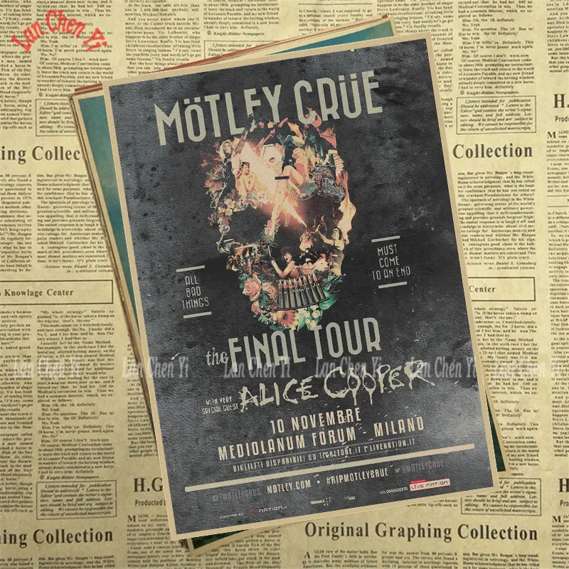 Motley Crue Band Классический Ностальгический матовый крафт-бумага плакат для кафе креативная настенная бумага украшение интерьера - Цвет: Черный