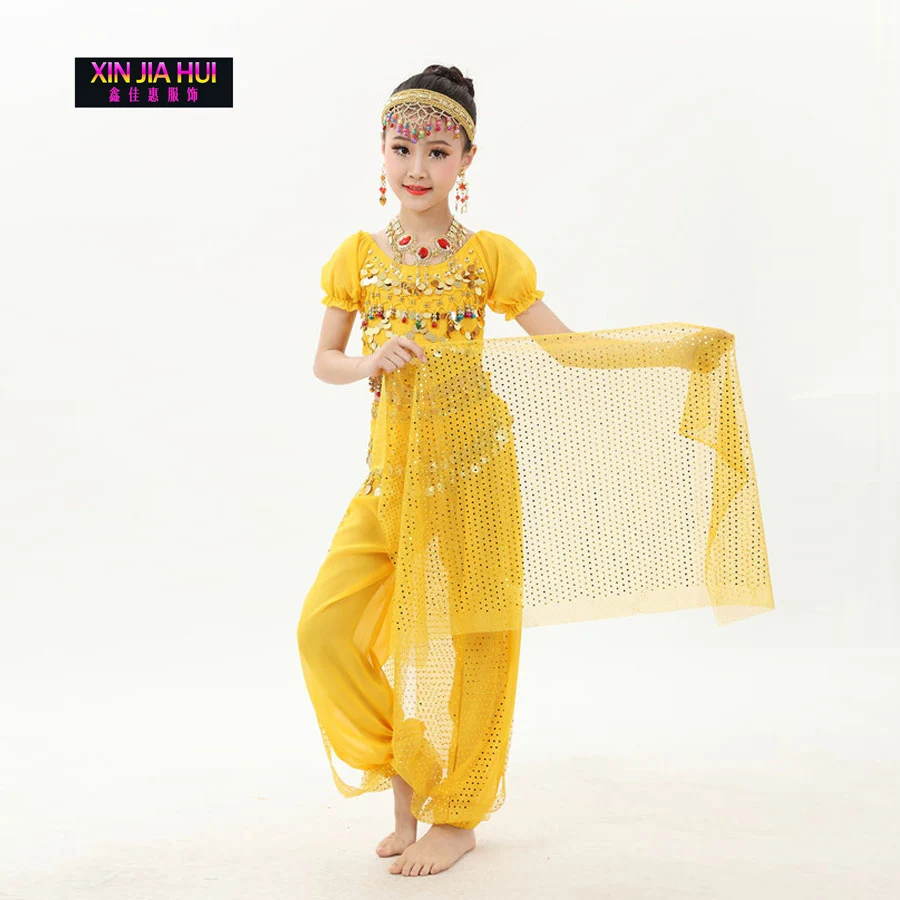 Высокое качество блестящие индийское сари платье для девочек Orientale Enfant индийские костюмы детей восточные детские танцевальные костюмы
