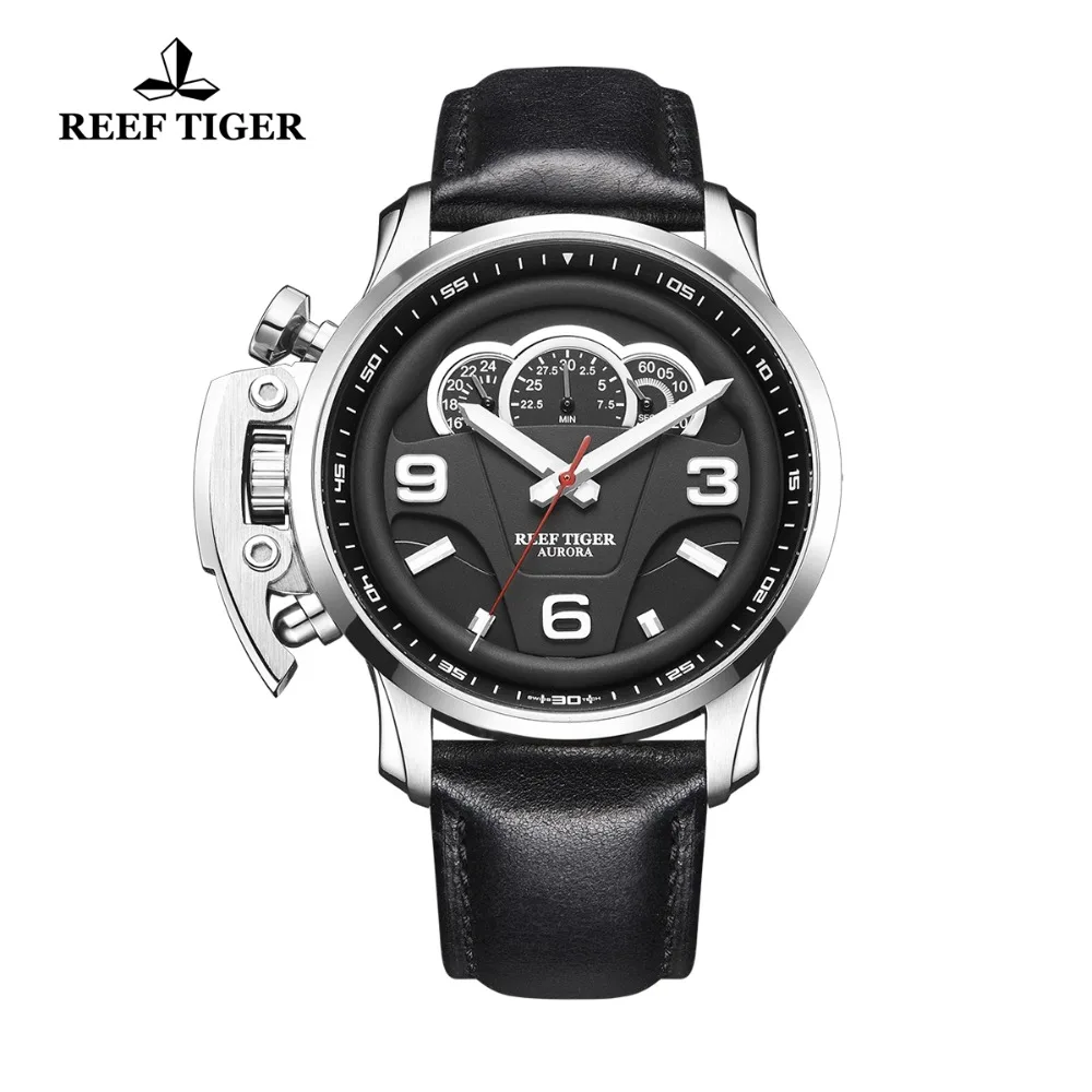 Новые спортивные мужские часы Reef Tiger/RT стальные Аналоговые кварцевые с кожаным