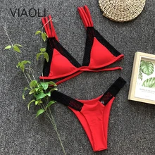 Летний купальник бикини, цвет, Женский раздельный купальник, сексуальный модный костюм бикини с низкой талией