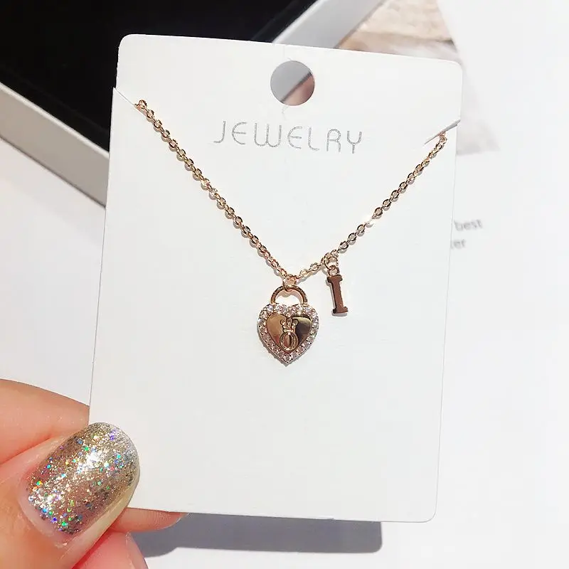 

High-end Korean Style Heart Necklace Rose Gold Color Micro Cubic Zirconia Paved Pendant Necklace Women Jewelry
