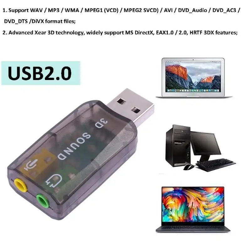Внешний USB 2 0 Звуковая карта Виртуальный 5 1 канал Xear 3D аудио интерфейс адаптер для