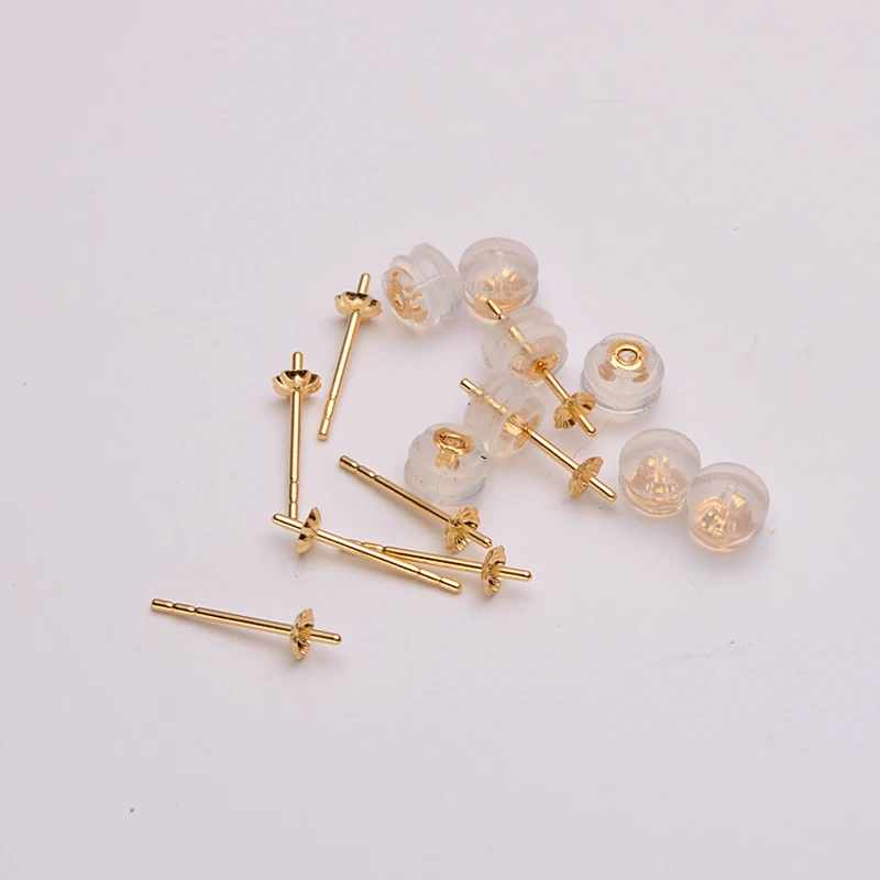 100% real 18k solid gold earring accessory jewelry,DIY making stud gold earring part wholesale