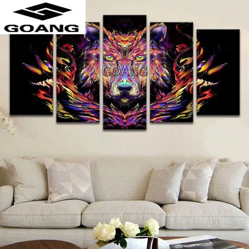 

GOANG 5D diy diamond painting animal wolf pictures of rhinestones 5pcs square cross stitch needlework home decorative gifts