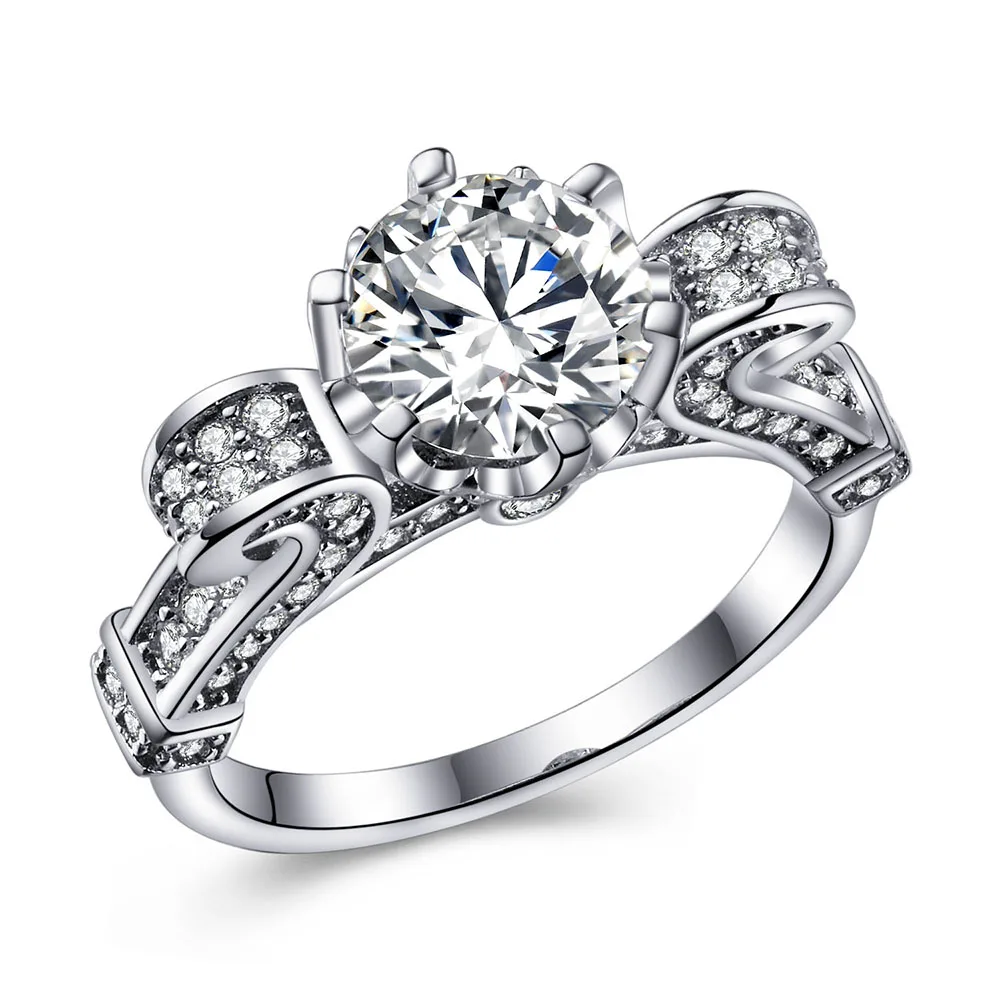 Crown silver plated Rings gift romantic love jewelry promise rings princess cut full paved Cubic Zircon wedding bands for women | Украшения