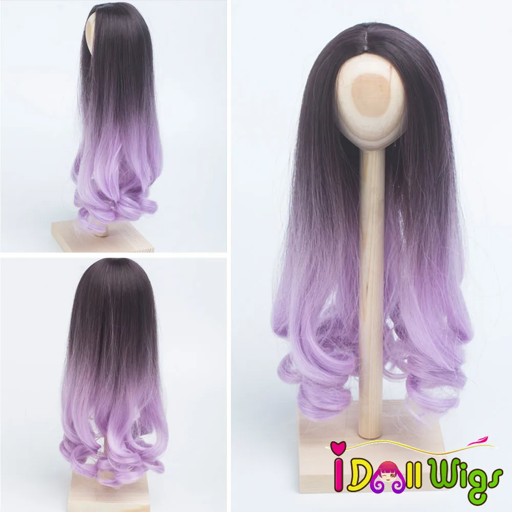 Парики для кукол BJD термостойкие волосы черные фиолетовые Омбре высокое