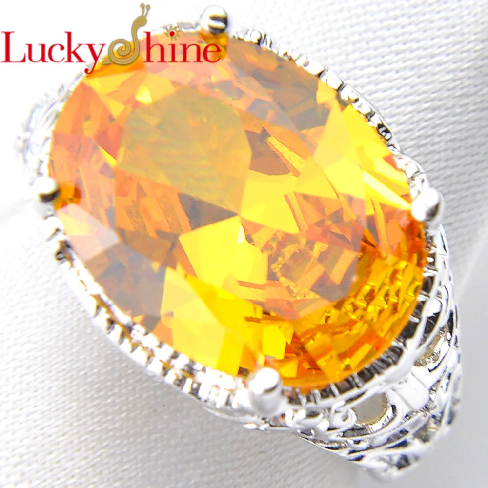 

Luckyshine Classic Wedding Jewelry Gift Oval Yellow Crystal Cubic Zirconia Silver Plated For Women Party Rings NEW