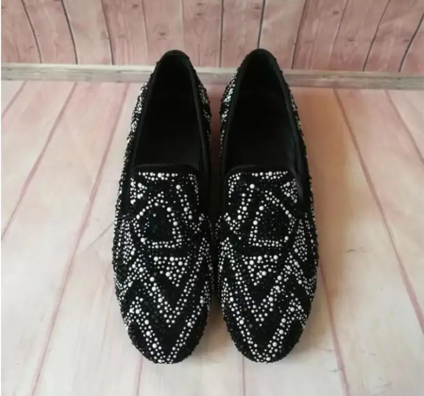 

New silver and Black Suede Men Shoes Exquisite Crystal Wedding Men and Party Loafers Men Dress Flat Shoes for Men wedding 38-46