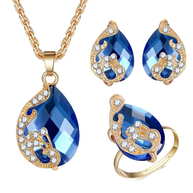 Vienkim Ювелирные наборы 5 цветов Кристалл Павлин, комплекты украшений свадебное ожерелье для невесты серьги ohringe кольцо набор parure bijoux femme - Окраска металла: Blue