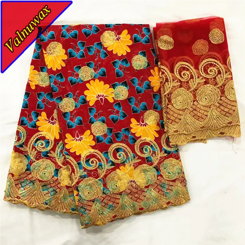 

Fashion nigeria riche stylist pink embroidery bazin wax lace fabric 5yards+2yards cotton with stones for ankara wedding dres -LS