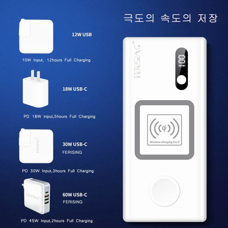 Зарядное устройство FERISING Беспроводной PD3.0 60W Быстрый Зарядное устройство Мощность банк 20000mAh для наручных часов Apple Watch 4/3/2 iPhoneX внешний Батарея для наручных часов iWatch, Macbook