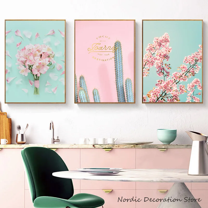 

Pink Flower Picture Cactus Scandinavian Poster Art Print Posters And Prints Poster Nordic Wall Art Canvas Painting Unframed