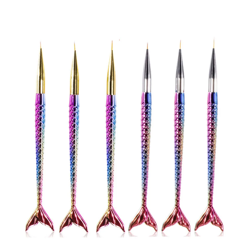 

3Pcs/set 7/9/11mm Nail Art Gradient Mermaid Design Painting Drawing Pen Liner Lines Stripes Brush Flower Nail Art Manicure Tools