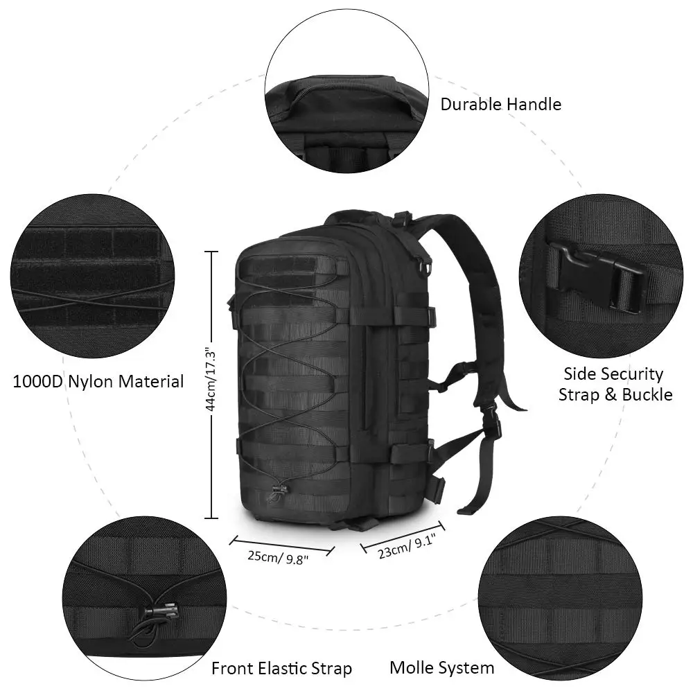 1000D Nylon Tactical Backpack Hunting Pack Army Molle Daypack Rucksack Bag Military Assault Pack for Hiking Camping Climbing