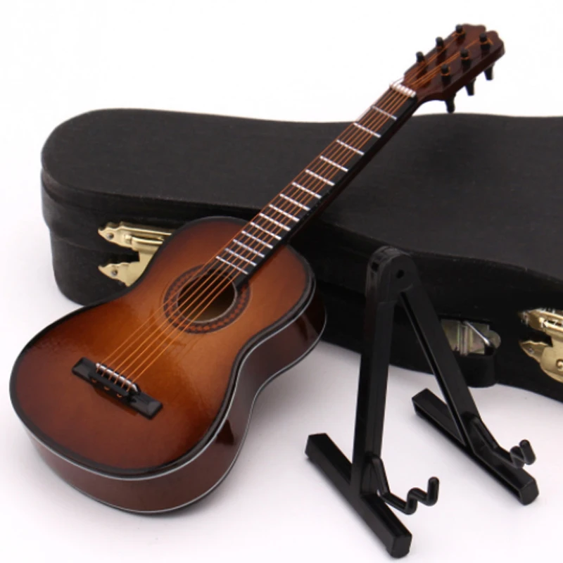Мини классическая гитара с поддержкой миниатюрные деревянные музыкальные инструменты коллекция декоративные украшения модель украшения подарки - Цвет: Brown 130MM
