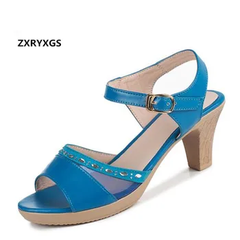 

Most Trendy 2020 New Cowhide Mesh Fashion Sandals Women Shoes Elegant Rhinestone Summer Sandals High Heel Shoes Woman Sandals