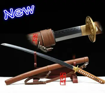 

Real T10 Steel Clay Tempered Full Tang Blade Sharp Japanese Samurai Katana Sword Handmade Leather Scabbard