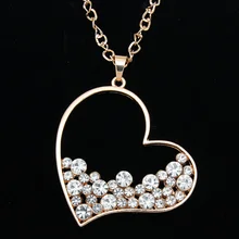 Золотой кулон в виде сердца со стразами длинное ожерелье с подвесками на цепочке для женщин милое ожерелье s Аксессуары для девушки подарок платье Lover nkem67