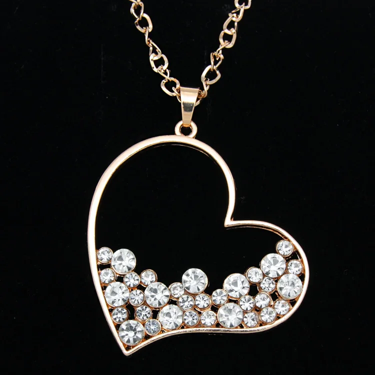 Aliexpress.com : Buy Gold Rhinestone Heart Pendant Long Chain Necklace ...