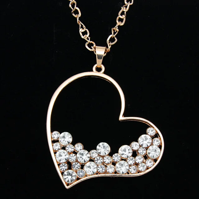 Aliexpress.com : Buy Gold Rhinestone Heart Pendant Long ...
