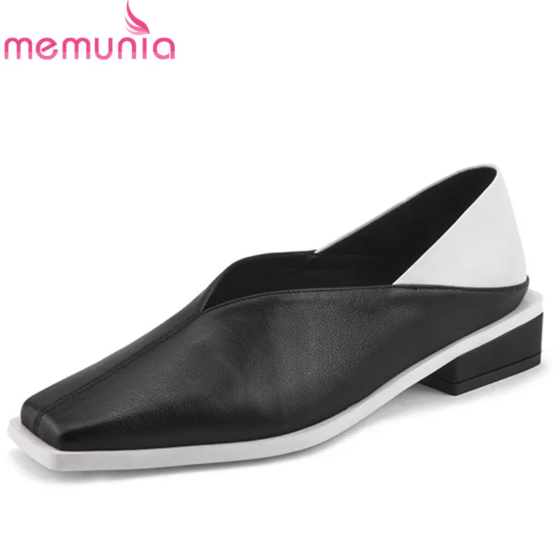 

MEMUNIA 2019 genuine leather shoes women pumps mixed colors spring summer shoes ladies square heels shoes woman office shoes