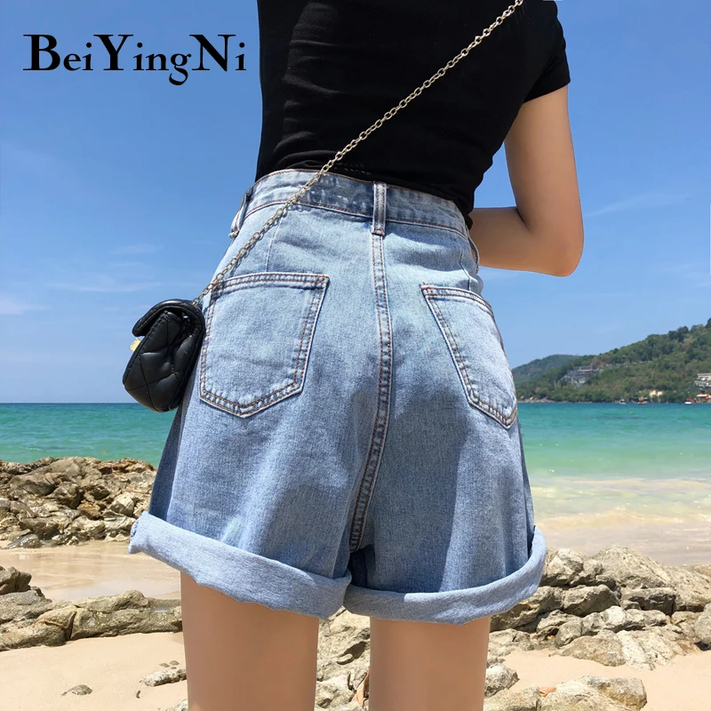 Beiyingni винтажные негабаритные женские джинсовые шорты обжимные джинсовые шорты с высокой талией повседневные летние джинсовые шорты бойфренда M-4XL