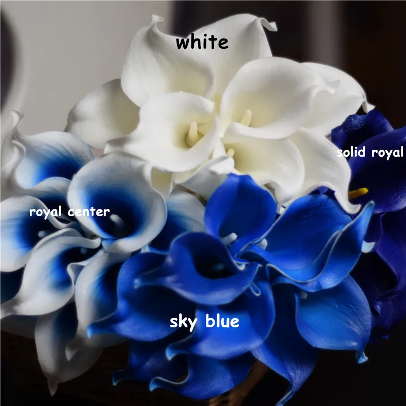 Синий Настоящее прикосновение Калла лилии цвета слоновой кости белые каллы для шелковых свадебных букетов невесты букеты невесты Таблица центральные 40 шт