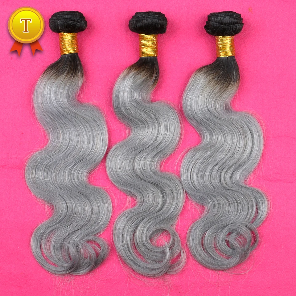 New 3 Pcs 7A Human Virgin Ombre Brazilian Hair Body Wave Grey Hair Weave Platinum Silver Gray Ombre Hair Extensions 3 Bundles