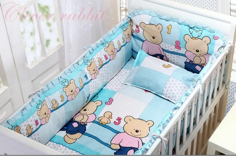 

Promotion! 6PCS Baby cot bedding set 100% cotton baby bedclothes,baby bed linen (bumpers+sheet+pillow cover)