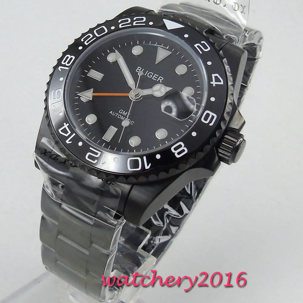 40 мм черный циферблат PVD керамический ободок GMT сапфировое стекло супер LUME Дата