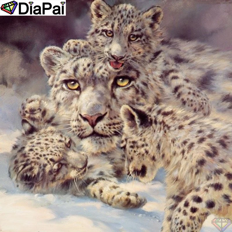 

DiaPai Diamond Painting 5D DIY 100% Full Square/Round Drill "leopard family" Diamond Embroidery Cross Stitch 3D Decor A24420