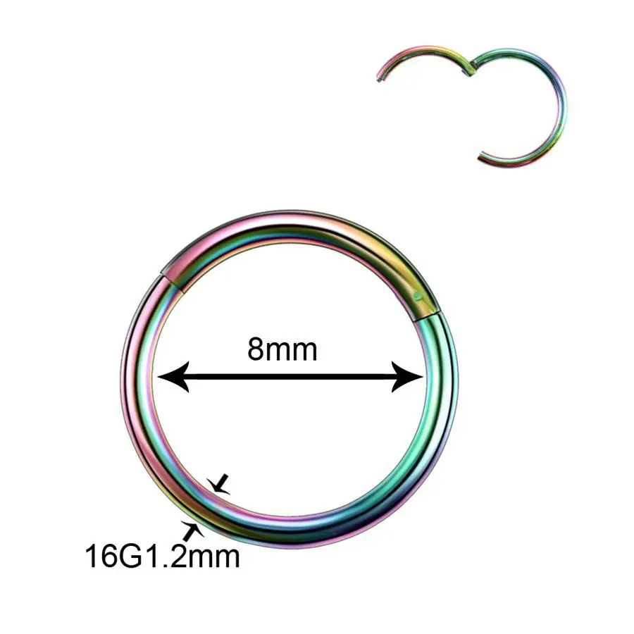 50 шт./лот титановые сегментные шарнирные кольца Перегородка носа кликер пирсинг для носа, губ, ушей хрящевая спираль брови ювелирные изделия для пирсинга тела - Окраска металла: Rainbow v 1.2x8mm