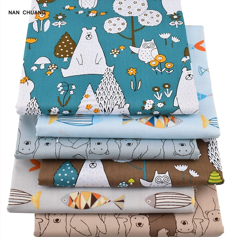 

Nanchuang Cartton Bear Fishes Twill Cotton Fabric For DIY Quilting Sewing Of Baby&Children Sheet Pillow Cushion Curtain Material
