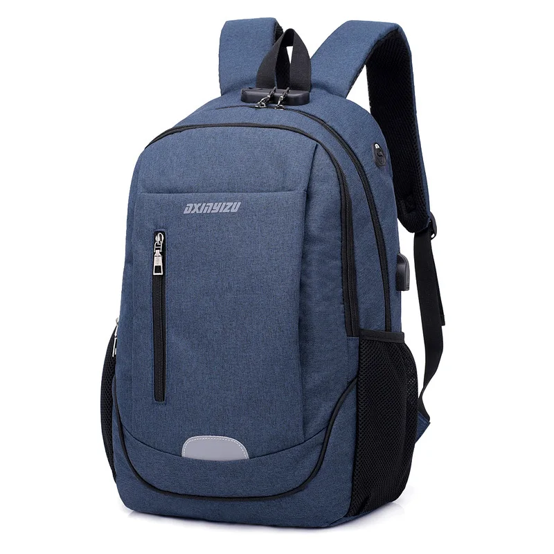 Anti Theft замок рюкзак для мужчин ноутбука 15,6 дюймов Usb зарядка Оксфорд Back Pack мужской мешок большой Mochila школьные ранцы - Цвет: Темно-синий