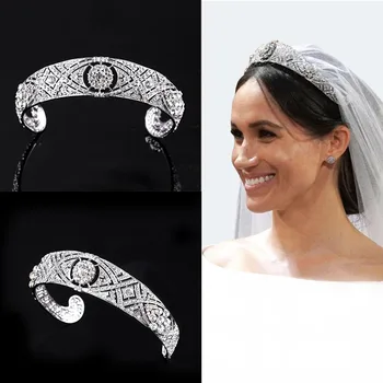

Hot Sale England Royal Meghan Princess Crowns Vintage Crystal Queen Crowns Bridal Wedding Diademe Women Hair Ornaments ML699