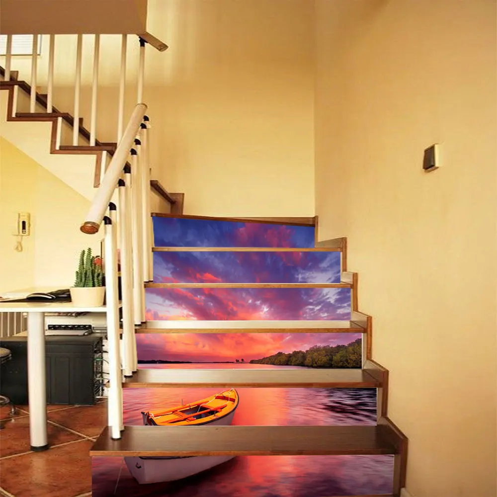 

6Pcs/Set Sunset Tile Stair Wall Stickers Self Adhesive Waterproof PVC DIY Stairway Stickers Home Decoration