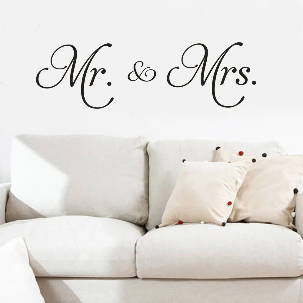 Романтический Mr Mrs каллиграфия наклейка со словами съемный Простой Искусство, настенное украшение Наклейки Спальня Гостиная Декор стены