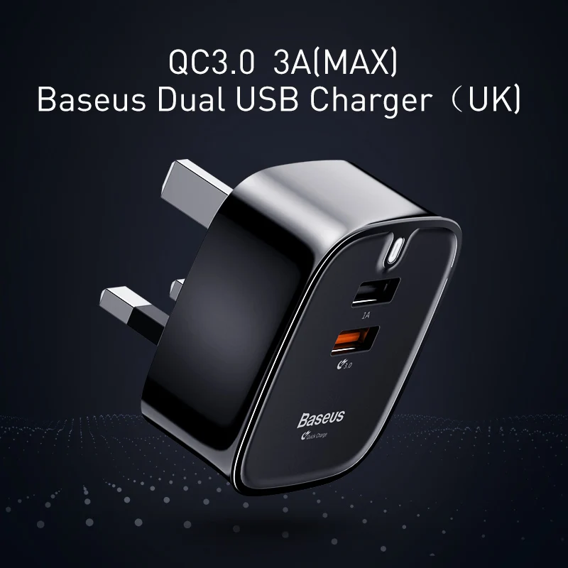 Baseus مزدوجة USB QC3.0quick شاحن آيفون سامسونج المملكة المتحدة أونيفرسال الهاتف المحمول السفر الجدار شاحن التوصيل 3A USB شاحن سريع