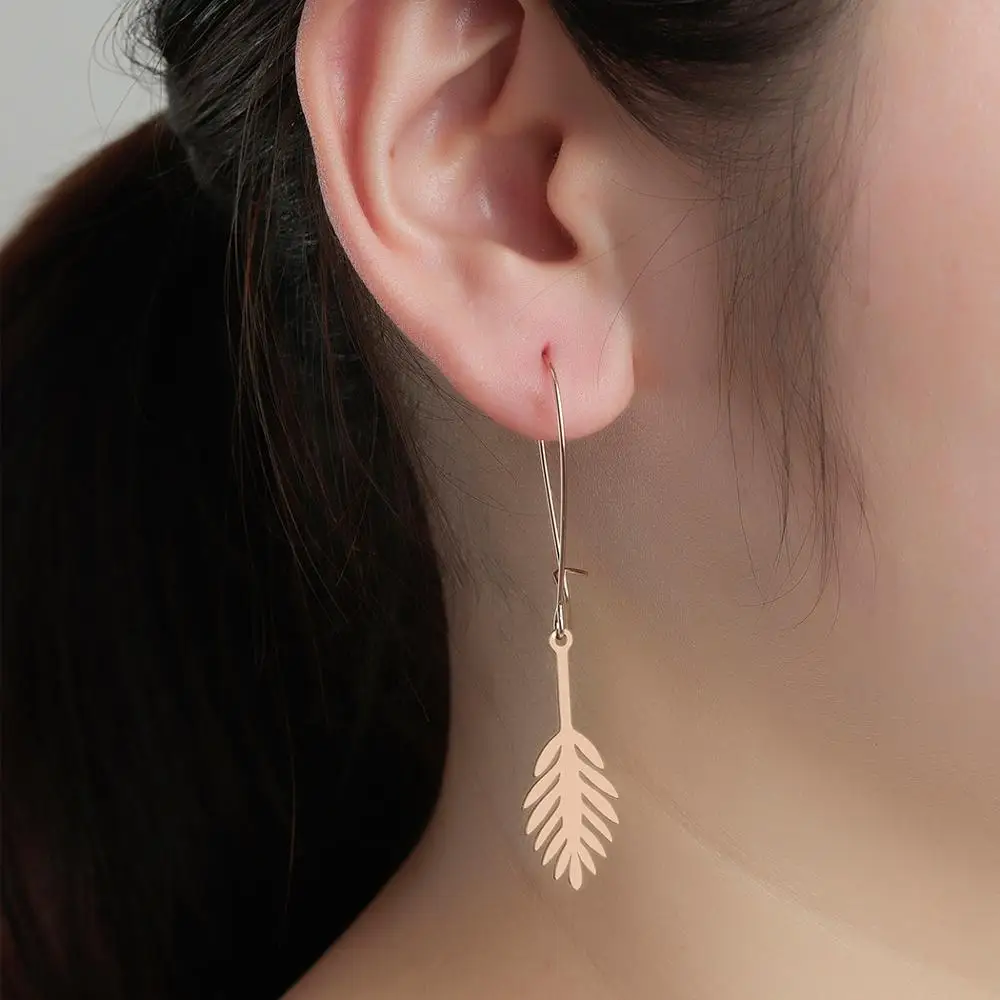 

QIAMNI Bohemia Long Palm Tree Leaves Dangle Drop Earrings for Women Birthday Party Gift Stainless Steel Jewelry Charm Pendientes