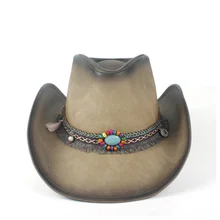 Женская Мужская зимняя кожаная ковбойская Западная пастушка фетровая шляпа бусы из бирюзы кожаный ремешок