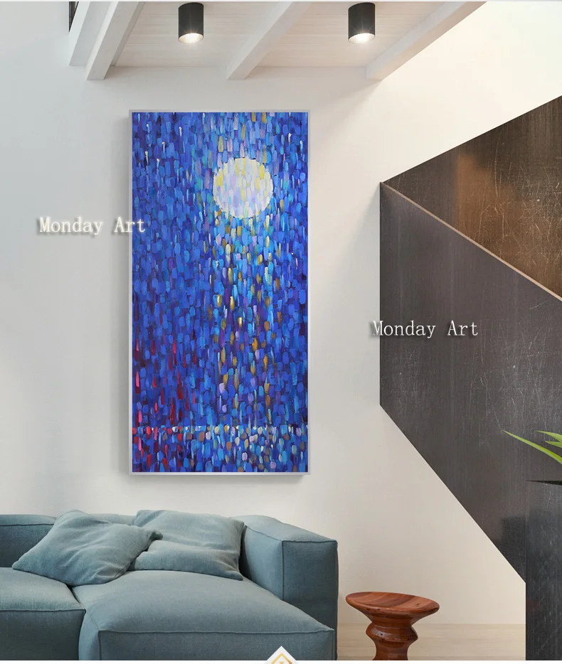 f Abstract Scenery Night Blue Moon Reflection Art Wall Pictures For Living Room Posters And Prints Canvas Painting Modern Poster