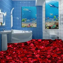 [Самоклеющиеся] 3D красивые красные розы 3 Нескользящие водонепроницаемые фото самоклеящиеся пол настенные стикеры обои фрески печать наклейка