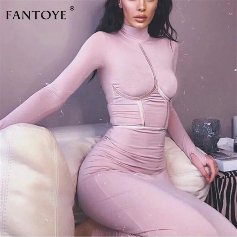 

Fantoye 2019 Spring Turtleneck Long Bodycon Dress Women Striped Skinny Slim Club Party Dress Streetwear Pencil Dress Vestidos