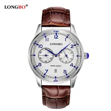 LONGBO Luxury Brand Мужчины Натуральная Кожа Кварцевые Часы Analog мужская Военная Водонепроницаемые Наручные Часы Календарь Relogio Masculino Горячая