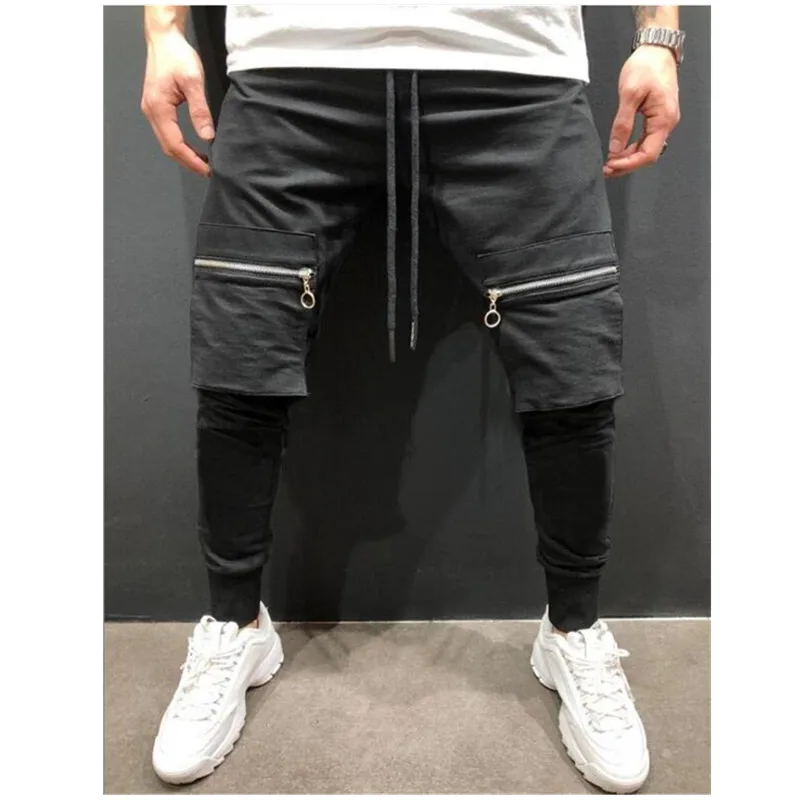 New Spring Sportswear Mens Pants Elastic Waist Sweatpants Loose Pockets Male Pants Joggers Casual Pants Men - Цвет: black